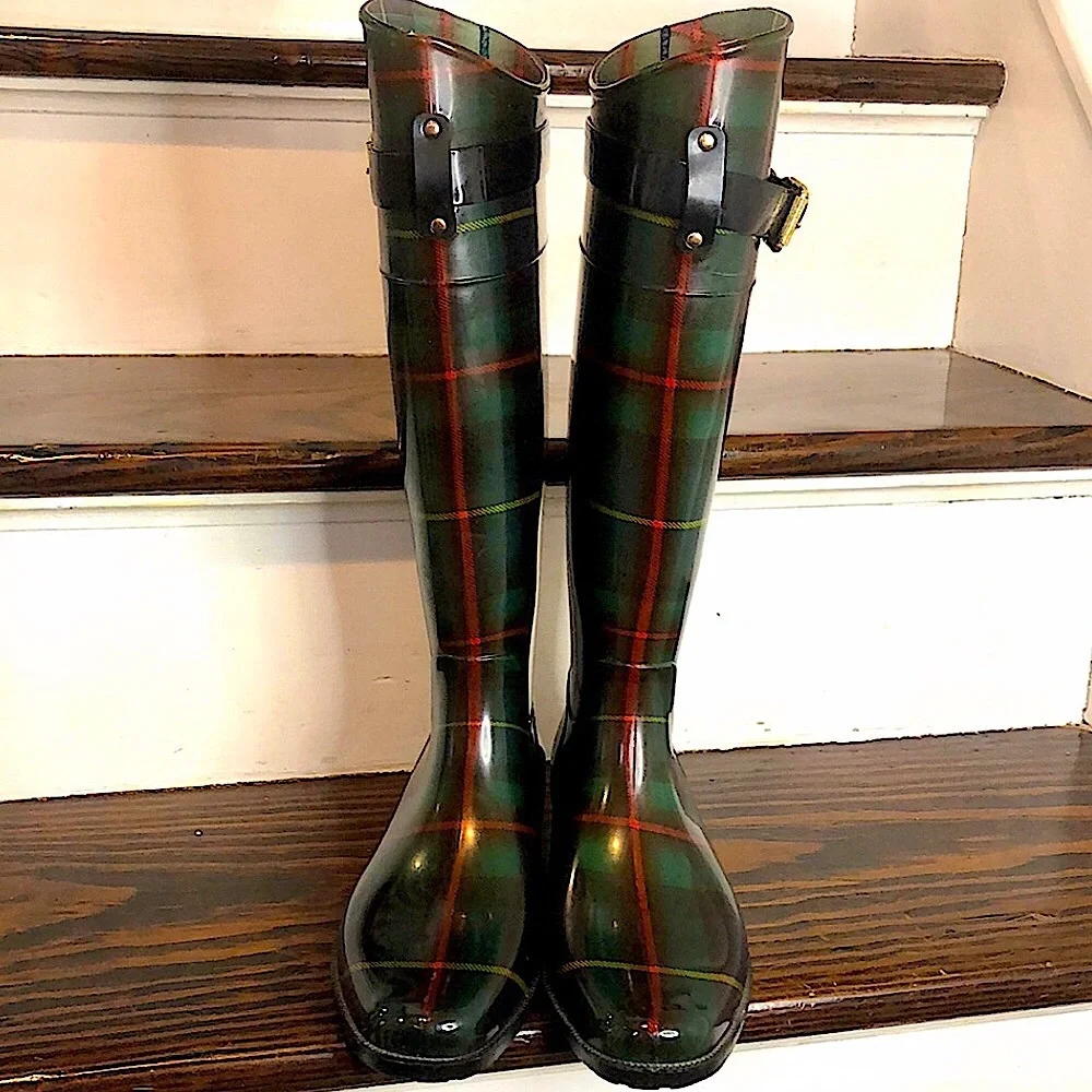 RALPH LAUREN Rossalyn II Black Watch Plaid Knee High Wellies Size 8 - Picture 16 of 17